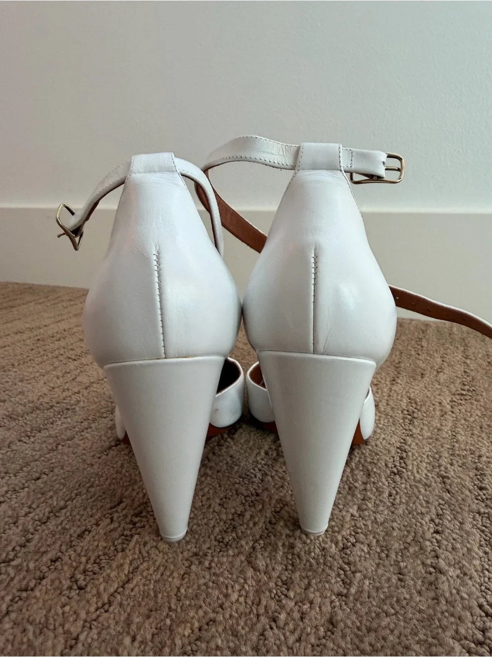 Celine White T-Strap Leather Heels